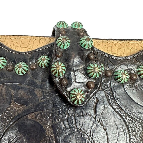 Double J Saddlery Wallet Vintage Rose Brown Tan Leather Mag Snap Closure READ - Picture 2 of 16